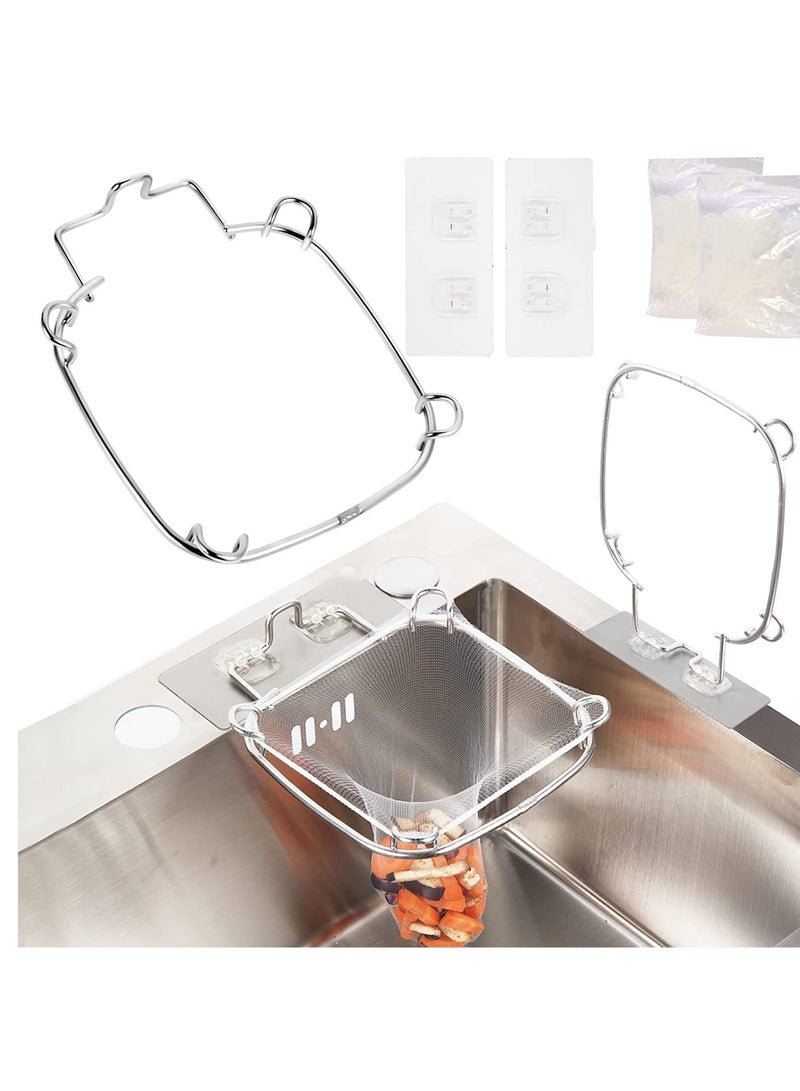 Kitchen Sink Strainer Basket, Sink Corner Garbage Strainer, Stainless Steel Sink Waste Filter with 100 pcs Disposable Sink Filter Mesh Bag, Anti-Clogging strainers for Kitchen Waste Garbage - Image 1